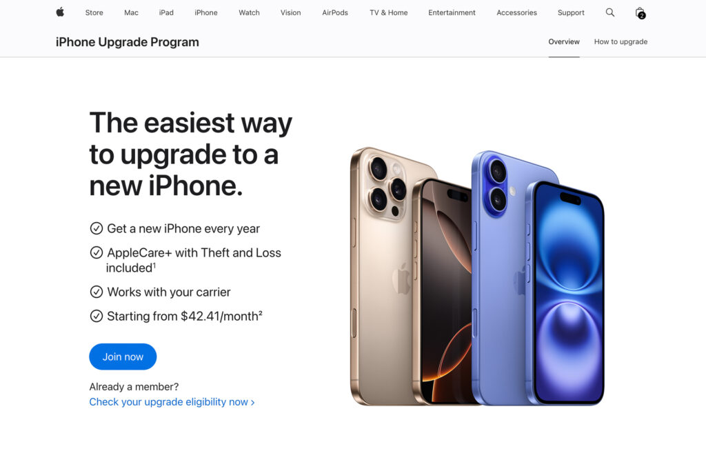 screenshot of Apple's iphone upgrade program